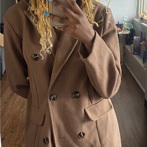 SHEIN Double-Breasted Brown Pea Coat